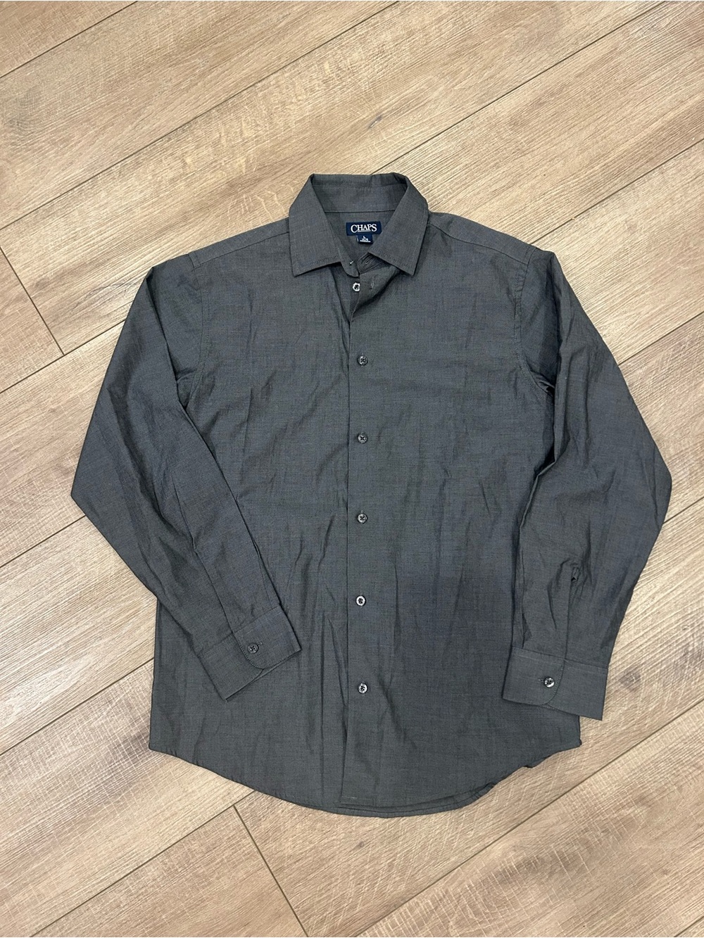 Chaps Boys' Long-Sleeve Button-Down Shirt in Charcoal Gray